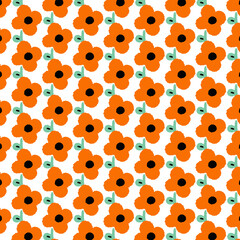 Hand drawn vector illustration of flower pattern in cartoon style.