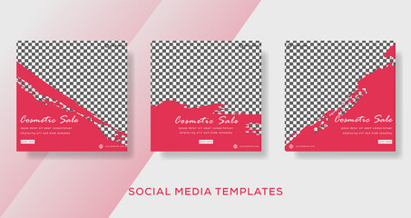 Cosmetic banner template post with pink color. premium vector