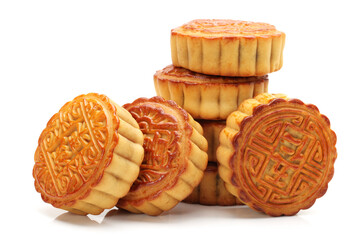 Mid-Autumn Festival moon cake on white background