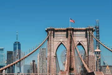 Fotobehang Brooklyn bridge and Manhattan skyscrapers at daylight © ImageFlow