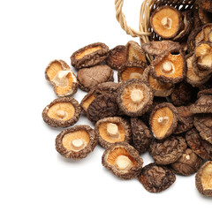 Dry Mushrooms isolated on white background. Selective focus