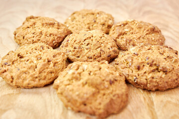 Delicious oatmeal cookies with sunflower seeds and peanuts. Healthy diet.