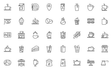 Fototapeta na wymiar set of cafe line icons, coffee, tea, hot drinks