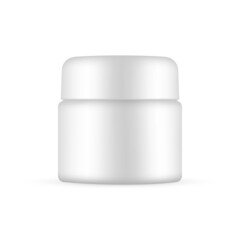 Plastic Cosmetic Jar Mockup With Screw Cap, Isolated on White Background. Vector Illustration