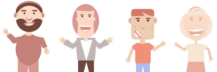 Collection of friendly smiling people. Vector illustration.