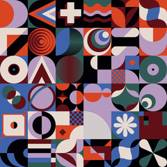 Obraz premium Bauhaus Inspired Graphic Pattern Artwork Made With Abstract Vector Geometric Shapes