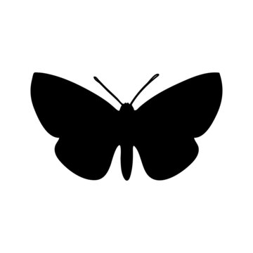 Black silhouette of a butterfly on a white background for printing, design. Vector illustration.