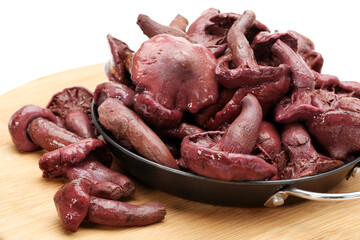 Boiled Red pine tree mushrooms for Cooking raw on white background