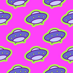 Bright UFO pattern in cartoon style for print and decoration. Vector illustration.