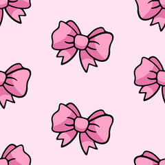 Cute seamless vector pattern with pink bow