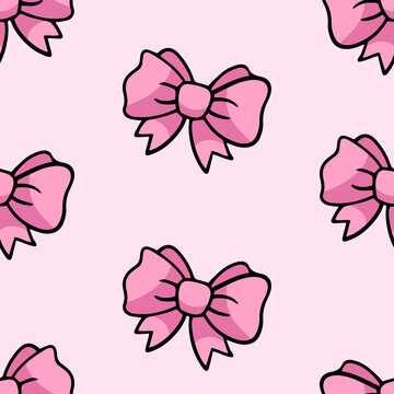 Cute Seamless Vector Pattern With Pink Bow