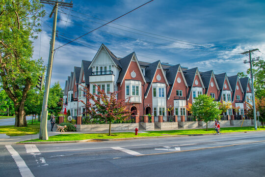 Victoria, Canada - August 14, 2017: Colorful homes along Beacon Hill Park.