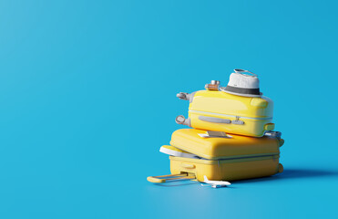 Baggage on blue background. travel concept. 3d rendering