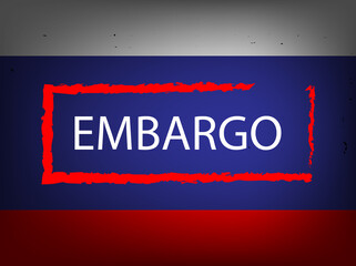 Embargo word on Russian flag. Vector graphics 