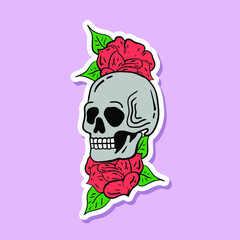 hand drawn skull flowers doodle illustration for stickers etc