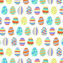 Hand drawn vector illustration of cute easter eggs pattern in handdrawn style. Multicolor eggs. Easter eggs with different texture.