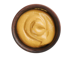 Mustard sauce in a bowl isolated on white