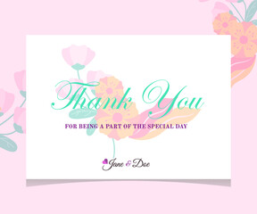 Thank you Compliment Card with White Background Flower - Illustration Vector. Perfect for wedding, greeting or invitation design