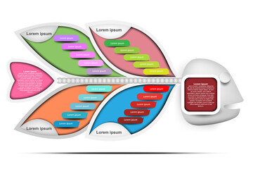 Concept and idea infographic template with fishbone diagram for Business and office analysis tool finding root cause and solving problem. Vector EPS10