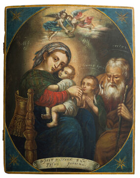 Antique icon of the Blessed Virgin "Three Joys", The Holy Family,