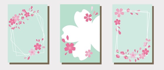 Fototapeta na wymiar Set of Cherry blossom frames. Spring template collection. Cherry blossom decoration frame for sns, cover, banner and background design. Vector illustration.