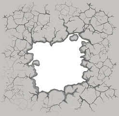 Wall with a hole and cracked plaster. Vector illustration