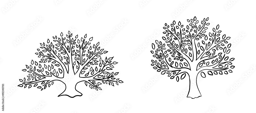 Poster Tree of life creative logo template, vector isolated on white.Vector tree emblem. Icon, logo.Vector illustration of tree with leaves.Hand made.Logo for eco,environmental themes, farming, cosmetics.