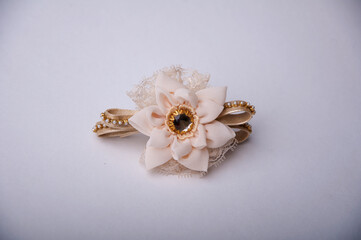 Stylish hairpin , Elegant hairpin , hairpin with flowers , Flat lay Hairdressing tools and accessories , hairpin for hair , Hair-clip , Hair pin silhouette , Hairpin on a gray background