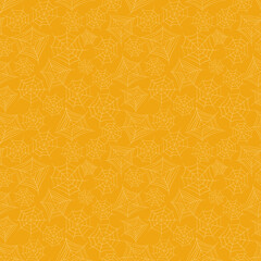 Seamless pattern of white cobwebs on a yellow background. Halloween spider web background