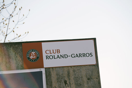 Strasbourg, France - Mar 8, 2022: Club Roland-Garros signage on the wall of Tenis Cloud Strasbourg