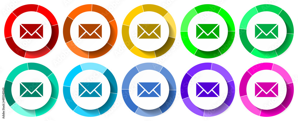 Poster Email, envelope icon set, mail flat design vector illustration in 10 colors options for mobile applications and webdesign