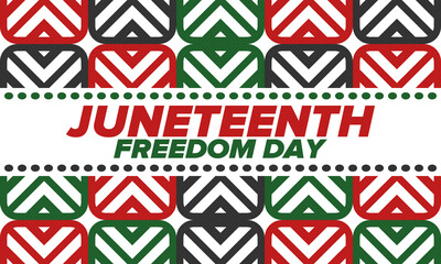 Juneteenth Independence Day. Freedom or Emancipation day. Annual american holiday, celebrated in June 19. African-American history and heritage. Poster, greeting card, banner and background. Vector