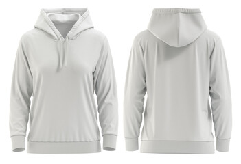 [White Body] hoodie sweatshirt with long sleeves, women hoody with hood for your design mockup for print, isolated on white background. Template sport pullover front and back view