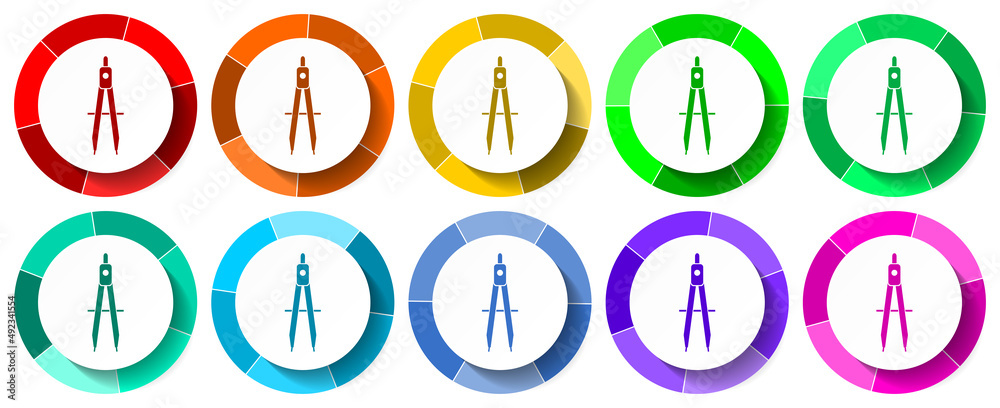 Leinwandbilder Designer icon set, calipers flat design vector illustration in 10 colors options for mobile applications and webdesign