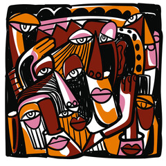 Colorful people face, abstract,cubism,line art, decorative vector illustration.