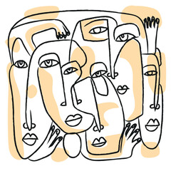 Colorful people face, abstract,cubism,line art, decorative vector illustration.