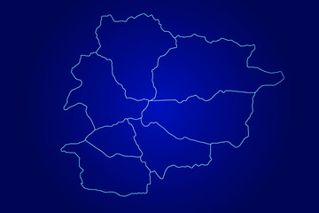 Fototapeta premium Andorra Map of Abstract High Detailed Glow Blue Map on Dark Background logo illustration 