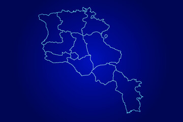 Obraz premium Armenia Map of Abstract High Detailed Glow Blue Map on Dark Background logo illustration 