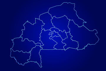 Burkina Faso Map  of Abstract High Detailed Glow Blue Map on Dark Background logo illustration 