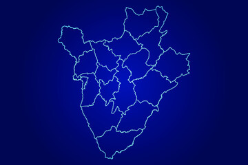 Burundi Map of Abstract High Detailed Glow Blue Map on Dark Background logo illustration 