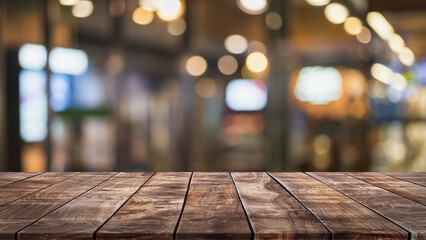 Empty wood table top and blurred coffee shop and restaurant interior background - can used for display or montage your products. - 492341920