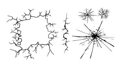 Ground cracks, horizontal breaks on land surface isolated on transparent background. Vector realistic set of fissure in ground, crevices from disaster or drought, black fractures top view