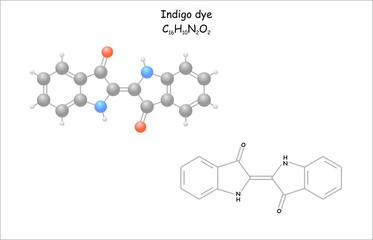 Stylized molecule model/structural formula of indigo dye.