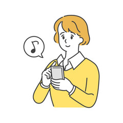 スマホで検索するオフィスカジュアルな女性　シンプルでおしゃれなイラスト