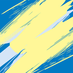 Obraz na płótnie Canvas 勢いのあるかすれたブラシの正方形フレーム（青地に水色と黄色ブラシ）