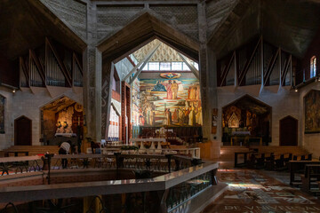 The interior of the hall on the second floor in the Church Of Annunciation in Nazareth, northern Israel