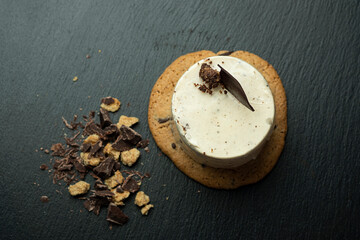 Obraz na płótnie Canvas homemade vanilla and cookies cake dessert, on an elegant background.