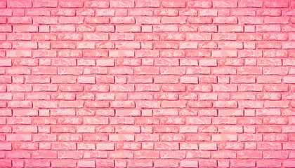 Fototapeta na wymiar Realistic Pink Vector brick wall pattern horizontal background. Flat wall texture. White textured brickwork for print, paper, design, decor, photo background, wallpaper.