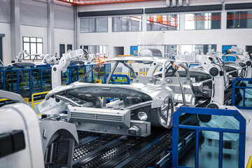 Automation robot assembly line in car factory