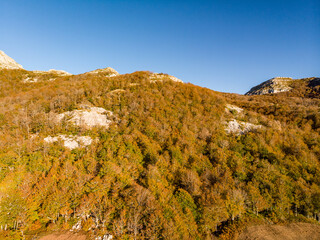 Mountains in Autumn from a Drone View